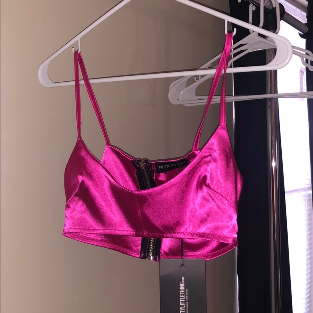 Satin pink top and mini skirt